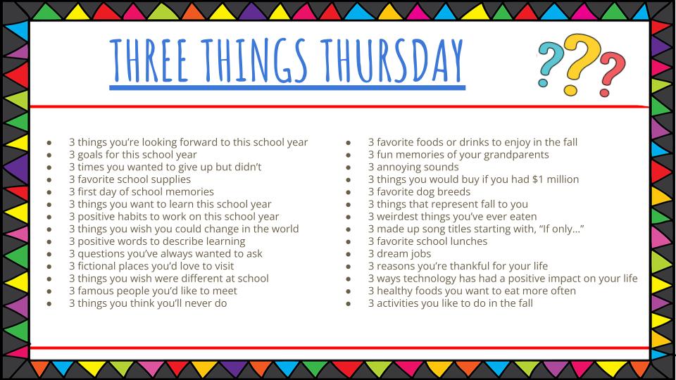 Three Things Thursday September Prompts