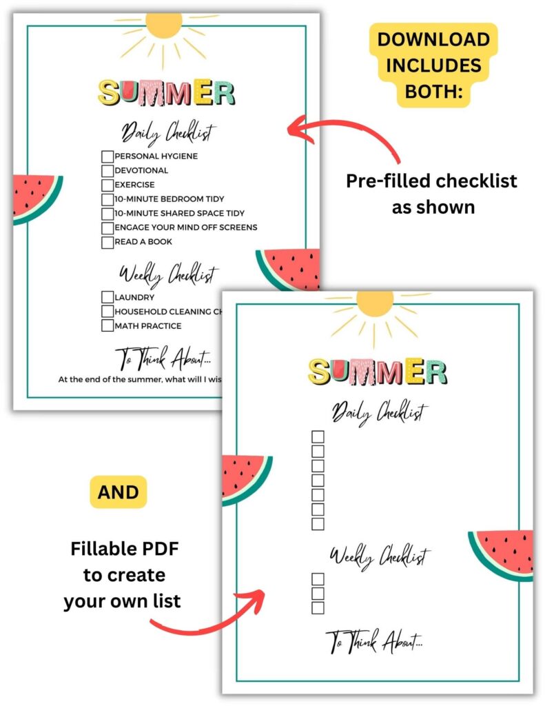 editable summer checklist for kids