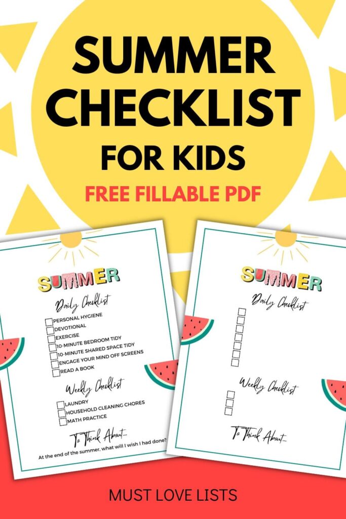 summer checklist for kids