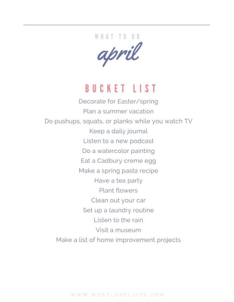 april bucket list