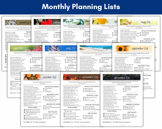 monthly planning lists
