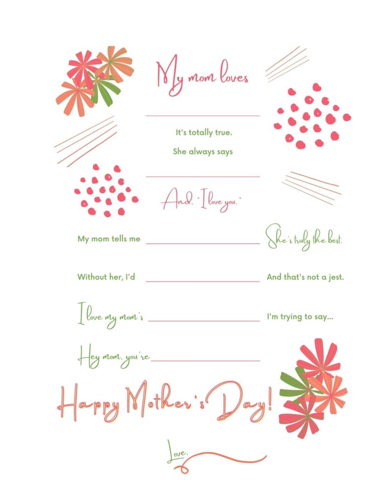 Mother's Day mad lib