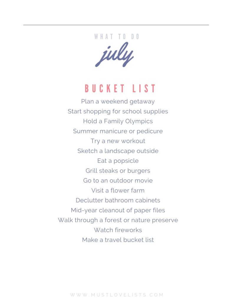 July bucket list