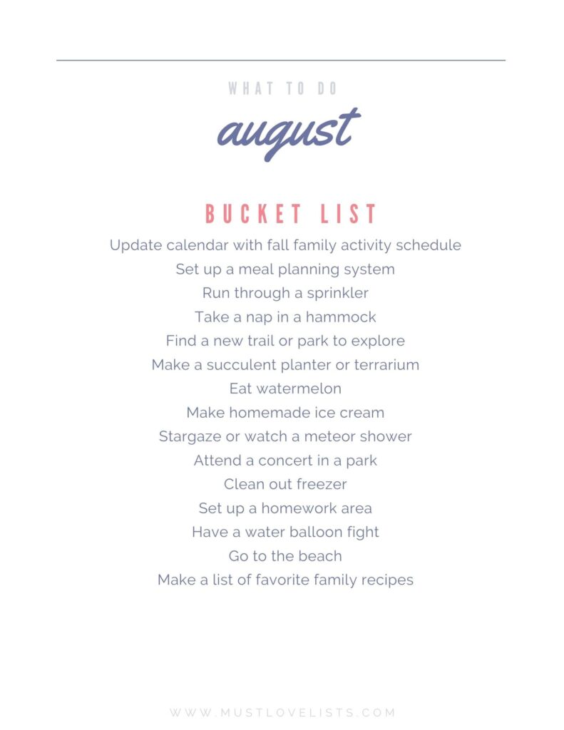 August bucket list