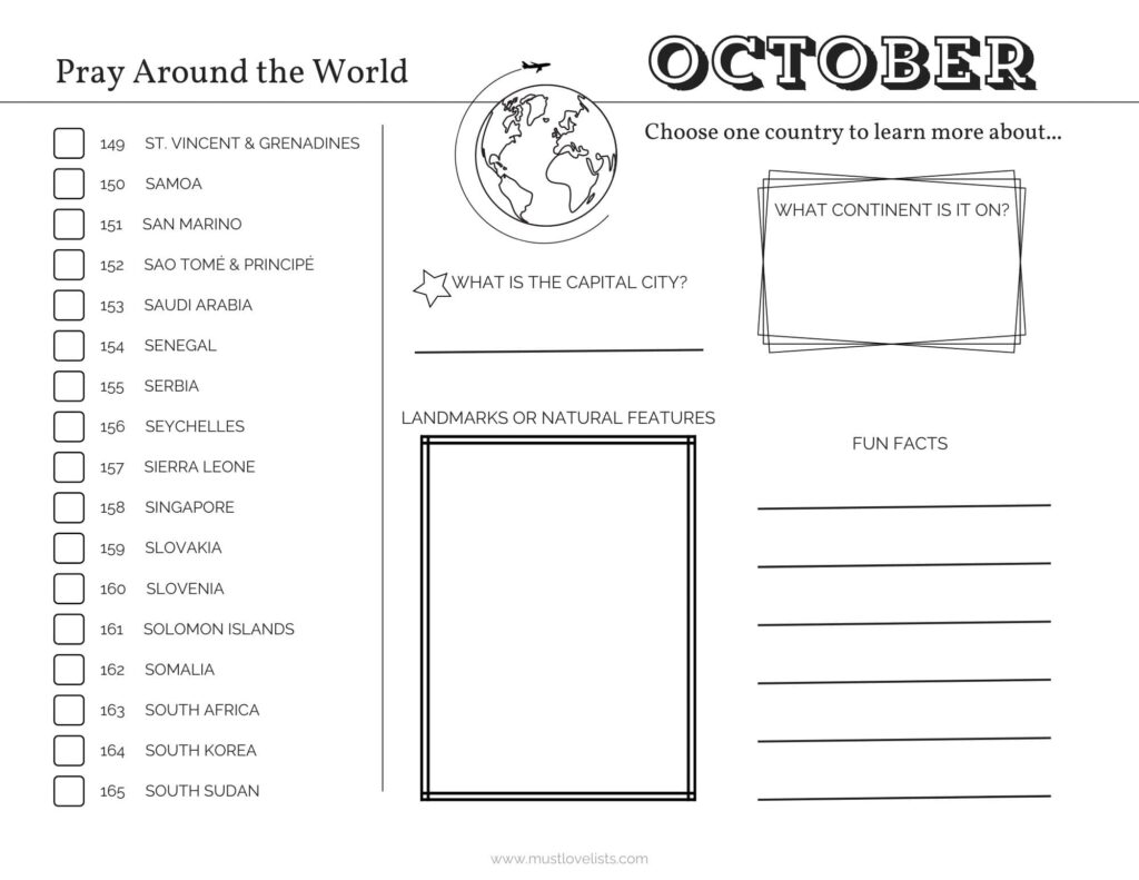 list of countries to pray for in October