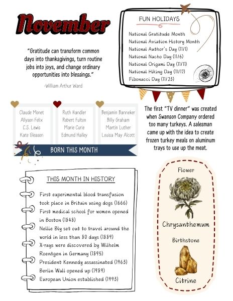 November fun facts sheet