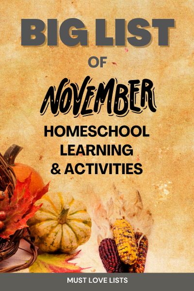 November homeschool ideas