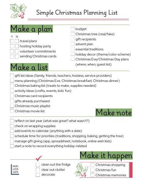 simple Christmas planning list