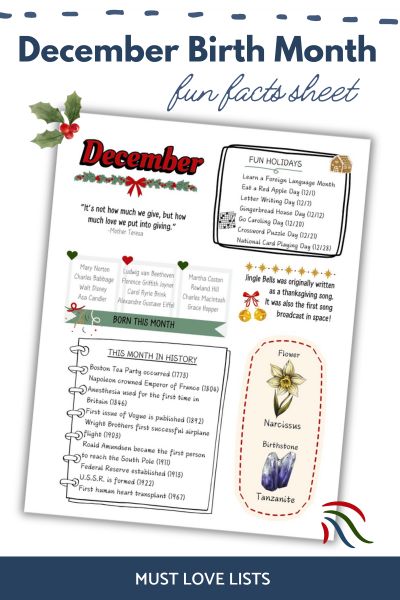 December fun facts sheet