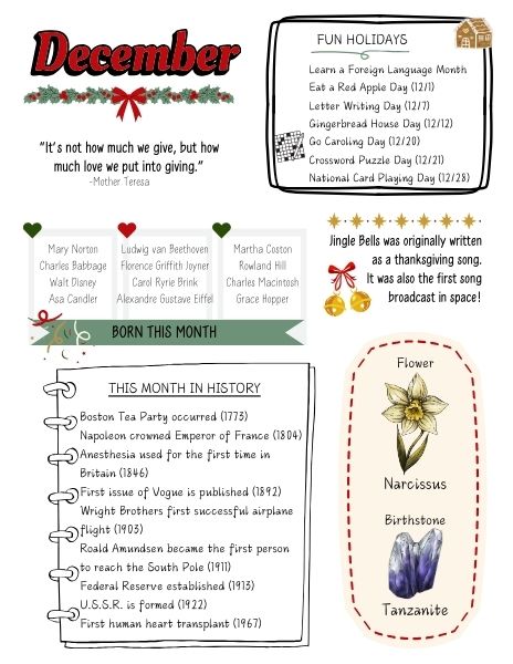 December fun facts sheet