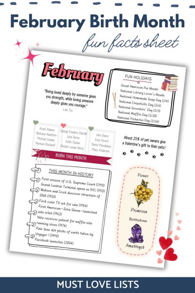 February fun facts sheet