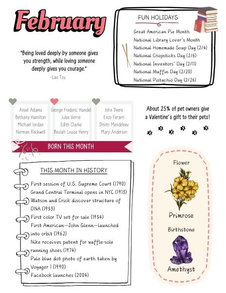 February fun facts sheet