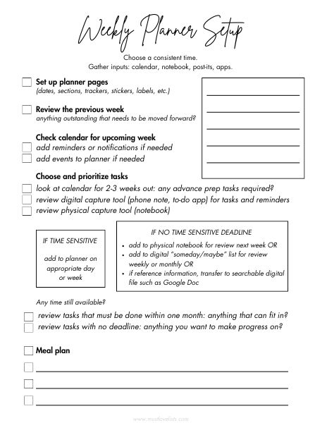 weekly planner setup routine