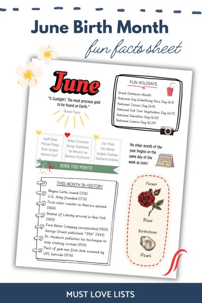 June fun facts sheet