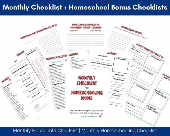 monthly homeschool checklists