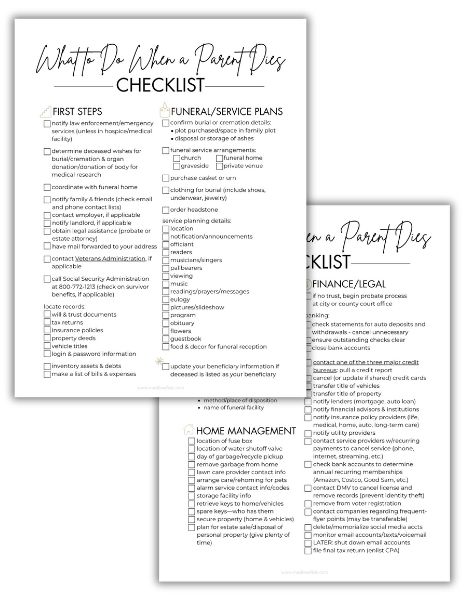 what to do when a parent dies checklist