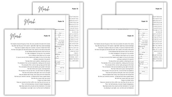 Psalm 19 scripture memorization printables